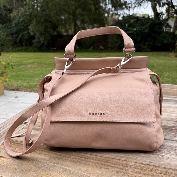 Orciani Handbags - Italian Leather Top Handle Satchel Blush Crossbody Quiet Luxury